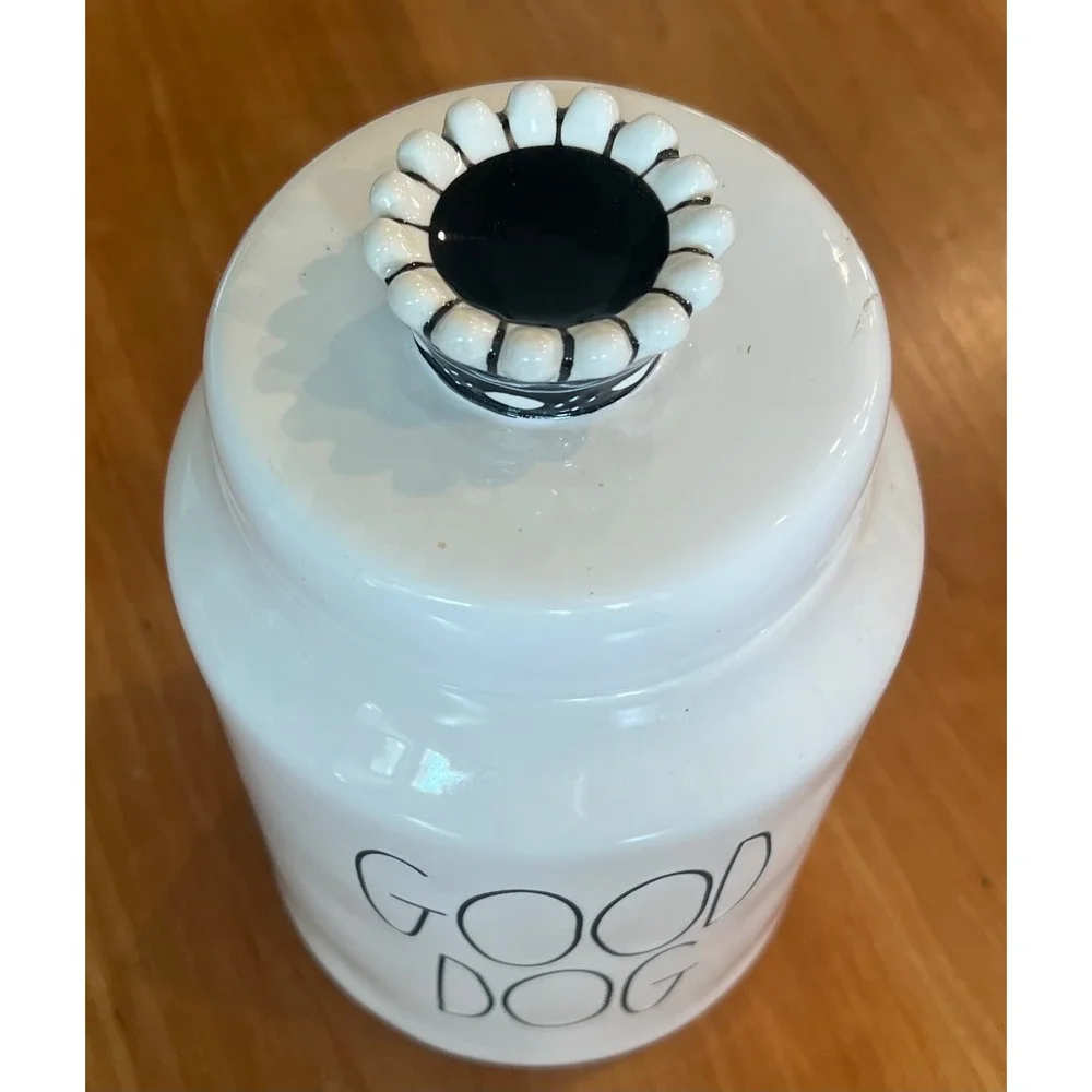 Rae Dunn GOOD DOG Ceramic Pet Treat Canister White Black Crown Lid Magenta